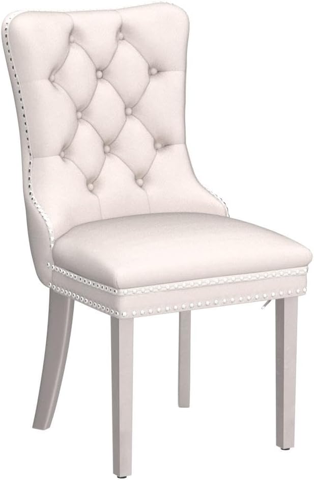 Dining Room Chairs Set of 4, Velvet Upholstered Dining Chairs with Back Ring Pull Trim and Sliver Stainless Steel Legs,Modern Dining Chair Perfect for Dining Room,Living Room,Kitchen(Beige)