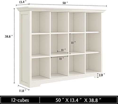 OSCHF 12-Cube Open Bookcase with Base, 3-Tier Wooden Bookshelf, White