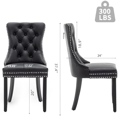 Leather Dining Chairs Set of 6, Upholstered Dining Room Chairs with Nailhead ...