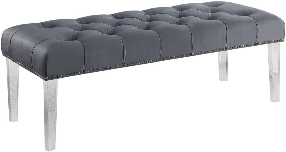 Yafelle 48” Velvet Upholstered Glam Bench with Button Tufted Seat, Silver Nai...