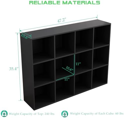 OSCHF 12-Cube Storage Shelf Bookcase, Black
