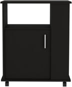 23.6" D*15.7" W*28.9" H Freestanding Kitchen Pantry with Open Shelf, Lower Single Door, Rectangular Storage Cabinet, Traditional, for Living Room, Dining Room, Black