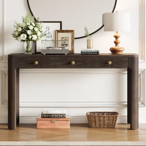 Bellemave 52" Rustic Console Table with 3 Drawers & Curved Corners, ...