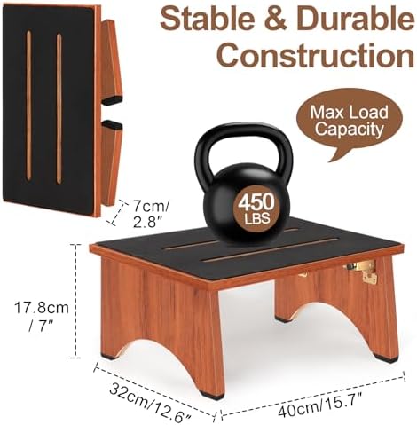 Step Stool Foldable, Wooden Step Stool with Non-Slip Rubber Stepping Feet, Fo...