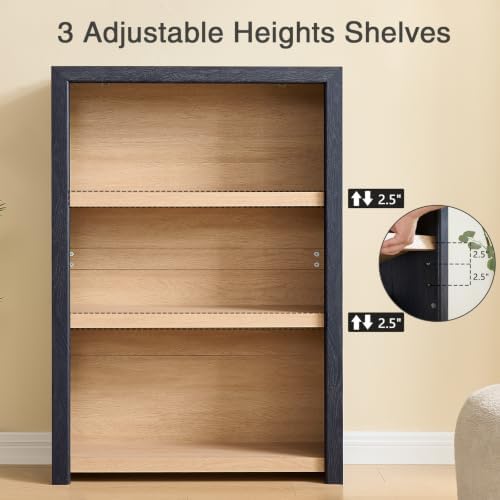 Book Shelf, 3-Tier Bookshelf with Adjustable Shelves,Free Standing Modern 48&...