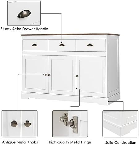 Keyluv White Buffet Cabinet Storage Sideboard Farmhouse Server Bar Wine Cabin...