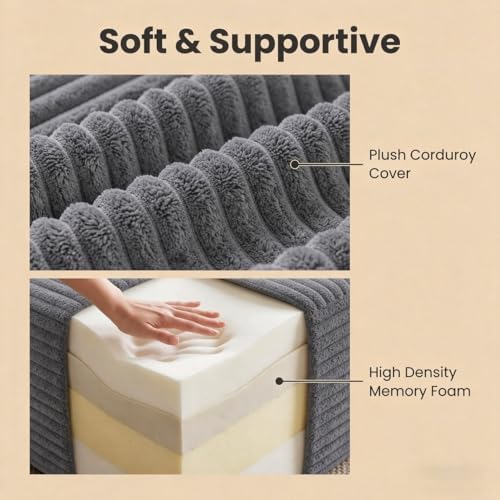 25.6" Corduroy Ottoman for Living Room,Plush Upholstered Ottoman for Cou...