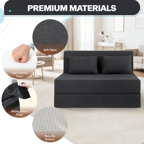 Fvkind Folding Futon Couch, Convertible Sleeper, Standard Size, Dark Grey | R...