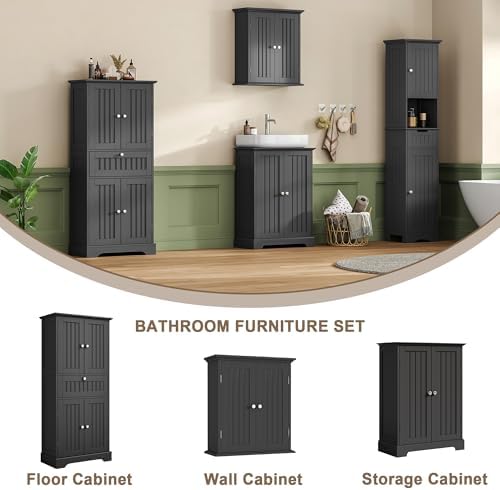 ChooChoo 51" H Bathroom Floor Cabinet with Drawers and Adjustable Shelve...