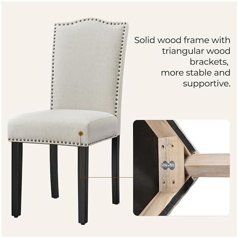 Yaheetech Dining Chairs Set of 6 Upholstered High Back Kitchen Chairs Beige