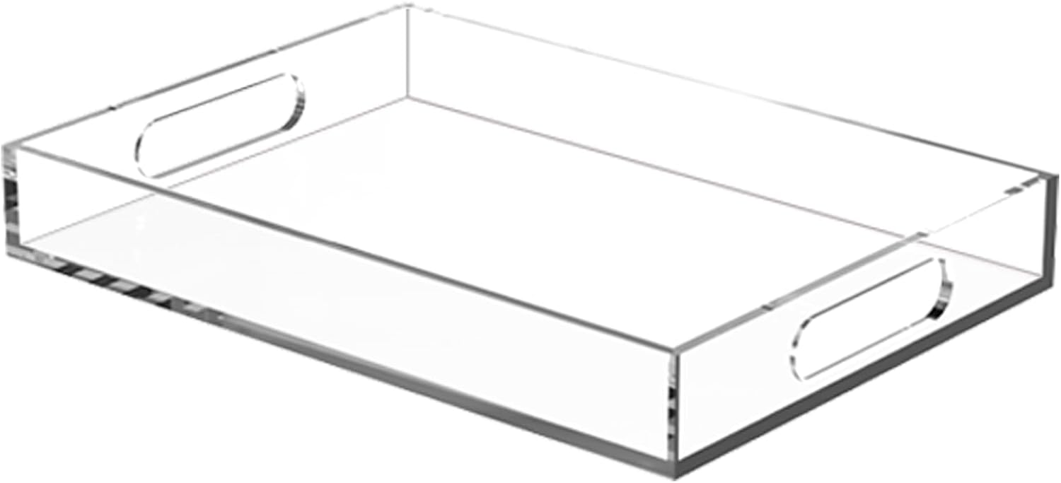 Acrylic Organizer Tray with Handle - Large Lucite Tray for Bench, Coffee Table, Countertop, Kitchen, Bathroom, Living Room, Powder Room