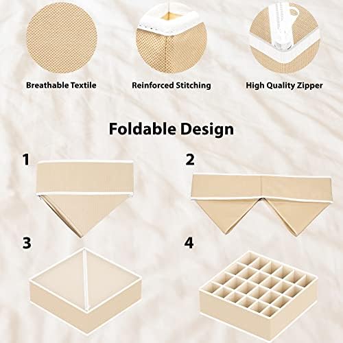 Simple Houseware Closet Underwear Organizer Drawer Divider Assorted 7 pcs | Beige