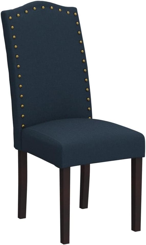LSSPAID Dining Chairs Set of 2, Modern Comfy Linen Upholstered Parsons Dining Room Chairs with Bronze Nail Head Trim and Brushed Solid Wood Legs, Teal