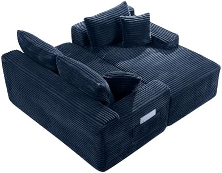 Blue Oversized Sectional Couches with Ottoman. Right Face Chaise | L shaped m...