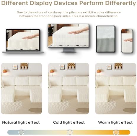 108" U-Shape Modular Sectional Cloud Cream Couch with Ottoman, Deep Seat...