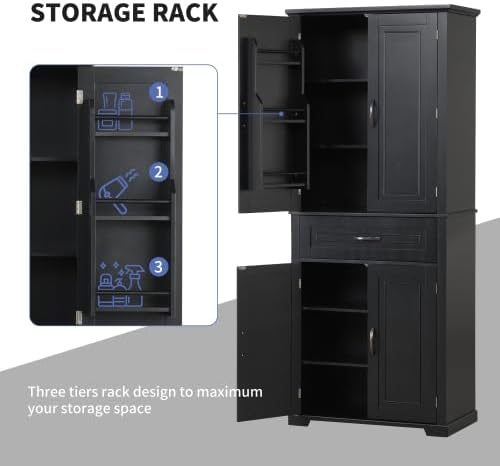 Bathroom Storage Cabinet with Doors and Drawer, Multiple Storage Space, Adjus...