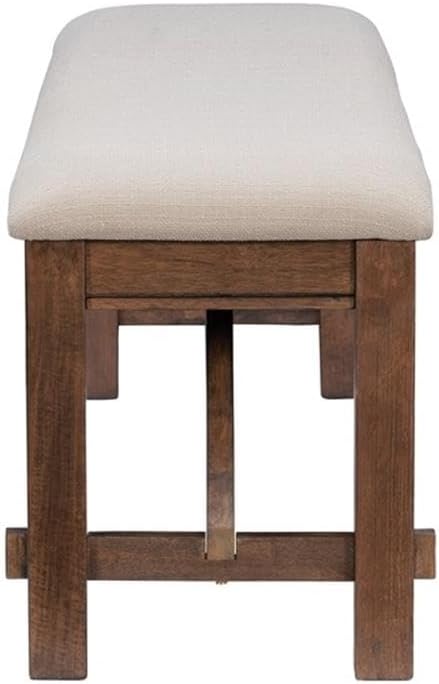 Pemberly Row 60" Wood/Fabric Bench, Rustic Umber Brown Finish, Tan Uphol...