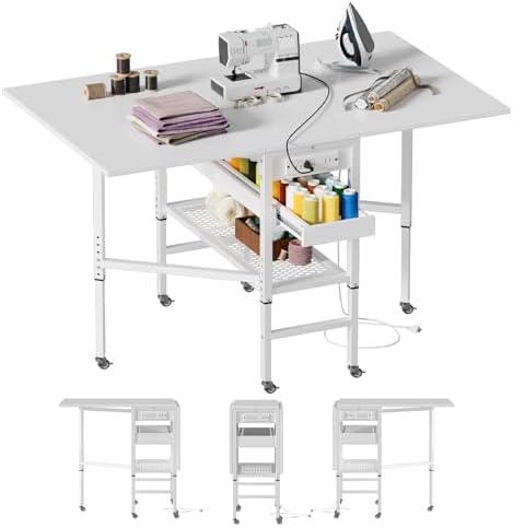 PAKASEPT Height Adjustable Sewing Cutting Table with Charging Station, Foldin...