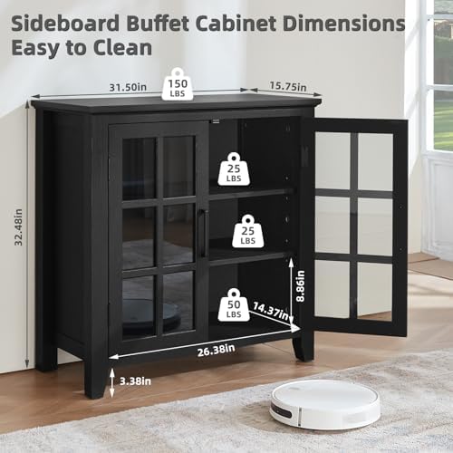 Large Sideboard Buffet Cabinet with Storage, 32" Farmhouse Kitchen Coffe...
