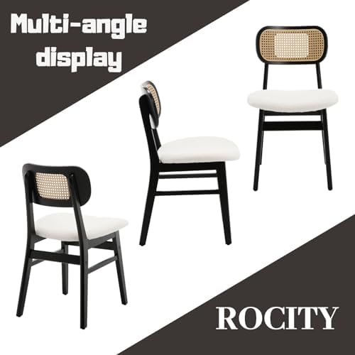 ROCITY Black Rattan Dining Chairs Set of 6 Sherpa Dining Room Chairs Natural ...
