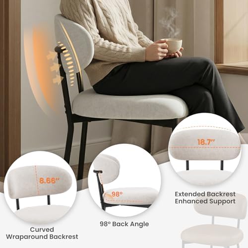 Upholstered Dining Chairs Set of 4, Modern Fabric Kitchen Chairs with Curved ...