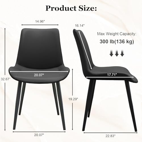Black Dining Chairs Set of 8, Mid Century Modern Faux Leather Kitchen Chairs,...