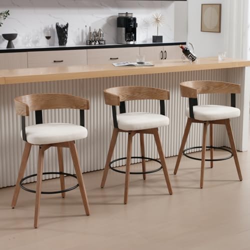 Ya-Home Mid-Century Bar Stools Set of 3, 26 Inch Swivel Counter Height Stools...
