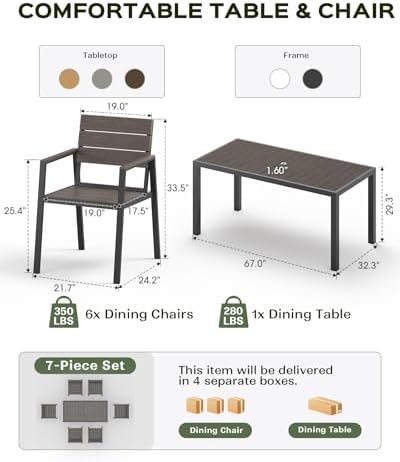 Vexwalx Outdoor Dining Set, Aluminum Dining Table Set for 6, Patio Table and ...