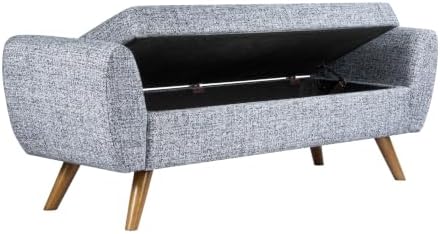 HomePop 60" Modern Storage Bench with Wood Legs - Blue Gray Woven Fabric
