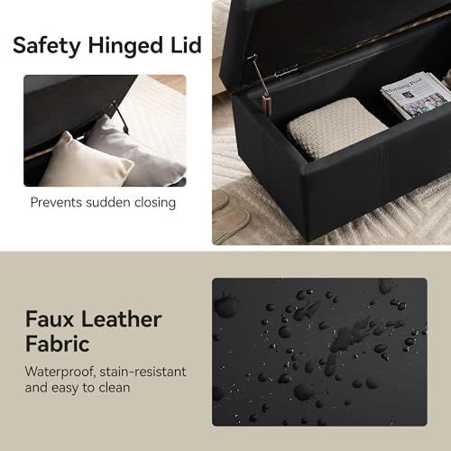 WUTUTUEE 41" Faux Leather Storage Ottoman, Stitch Tufted Rectangle Uphol...