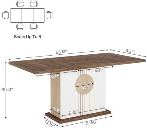 Tribesigns 55" Rectangular Dining Table for 4 to 6 People, Farmhouse Woo...