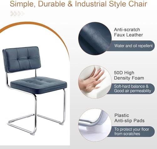 Zesthouse Faux Leather Dining Chairs Set of 6, Industrial Metal Chairs with S...