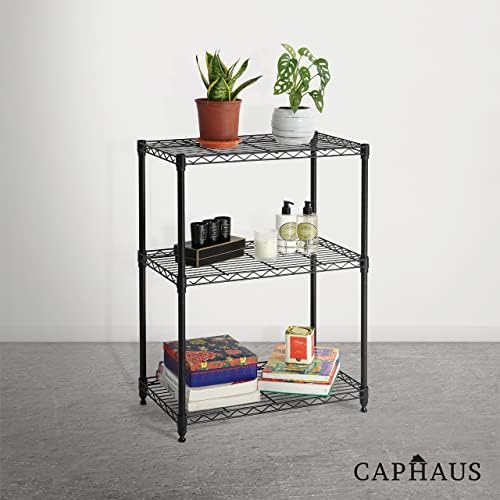 CAPHAUS 3/4/5-Tier Adjustable Height Wire Shelving Unit, Metal Steel Storage Shelve, Rack Shelving, Garage Shelving Storage Organizer, Utility Storage Shelf, 3-Tier Without Wheels, Black