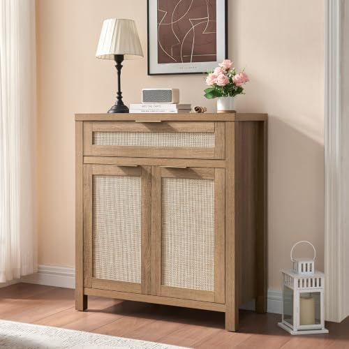 HOKYHOKY 30" Rattan Sideboard Buffet Cabinet, Boho Storage Cabinet