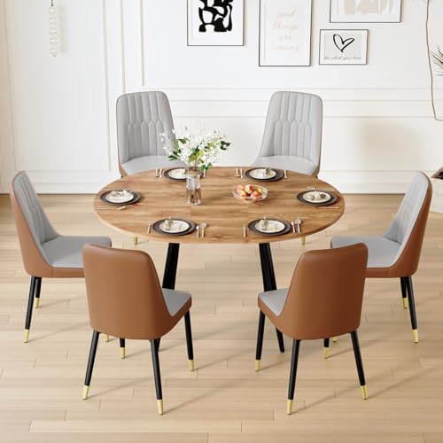 Wood Dining Table Set for 6｜ 42" Round to 54" Oval Dining Table Set...