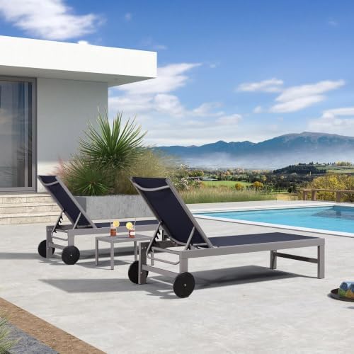 PURPLE LEAF Patio Lounge Chair Set for 2, All Weather Aluminum, Navy Blue | P...