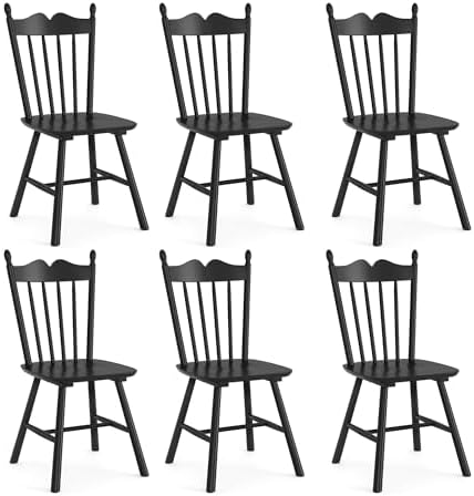 LUE BONA Black Dining Chairs Set of 6, Windsor Wooden Dining Chair with Thick...