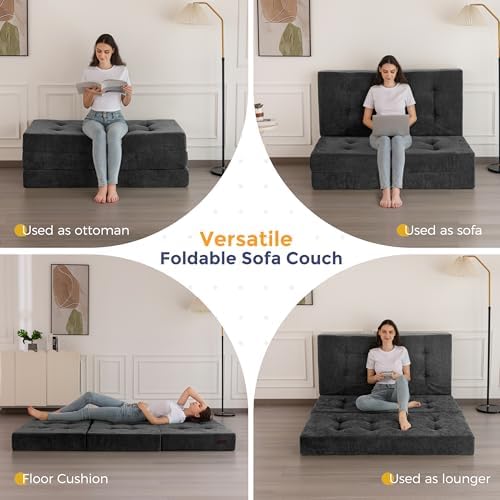 MAXYOYO 6" Folding Sofa Bed for Floor, Tufted Tri-Fold Floor Mattress | ...