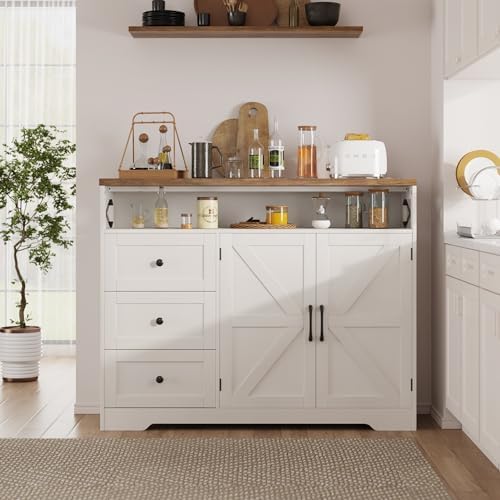 Befrases Farmhouse Buffet Cabinet with Drawers & Open Shelf