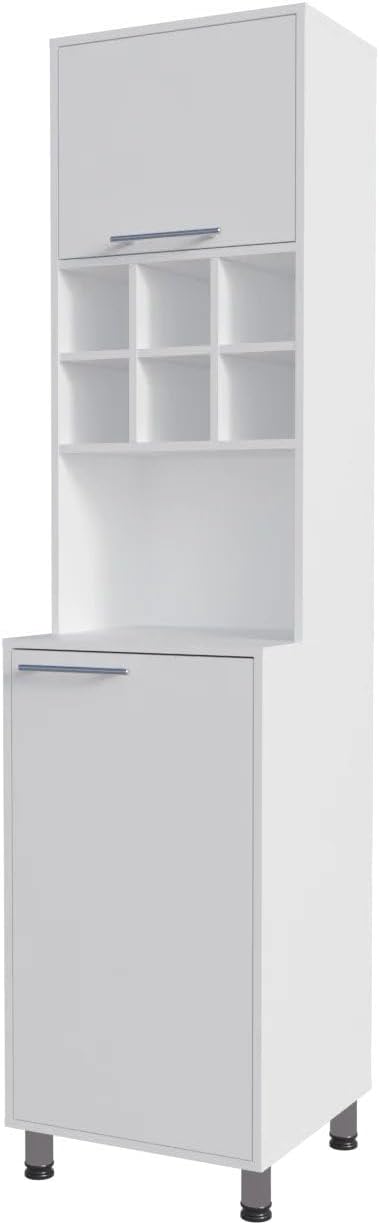 White Kitchen Pantry with Pneumatic Doors and Open Storage