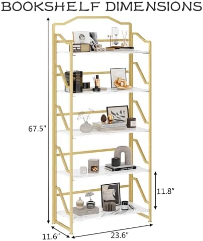 JSB 5 Tier No Assembly Folding Bookshelf, Foldable Storage Bookcase for Home ...