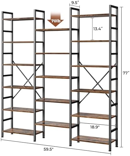 SUPERJARE Triple Bookshelf, Bookcase with 17 Open Display Shelves, Wide Book ...