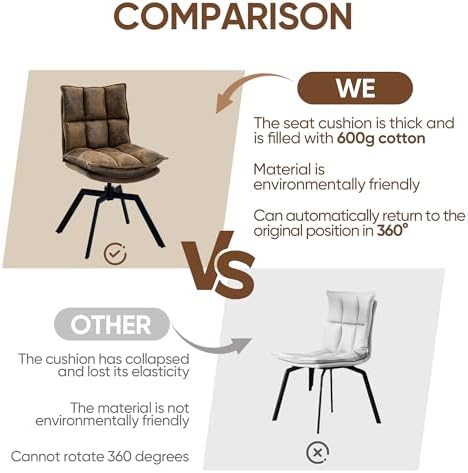 Swivel Dining Chairs Set 4,Mid-Century Modern PU Upholstered with 360°AUTO Sw...