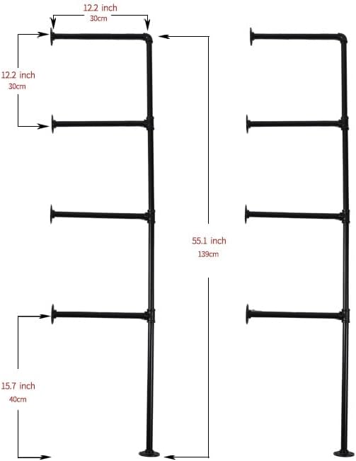 Industrial Pipe Shelving System with 4 Tiers, Black Iron Wall Mount, Floor to Ceiling Storage Rack, Rustic Farmhouse Style, DIY Bracket Supports (No Planks)