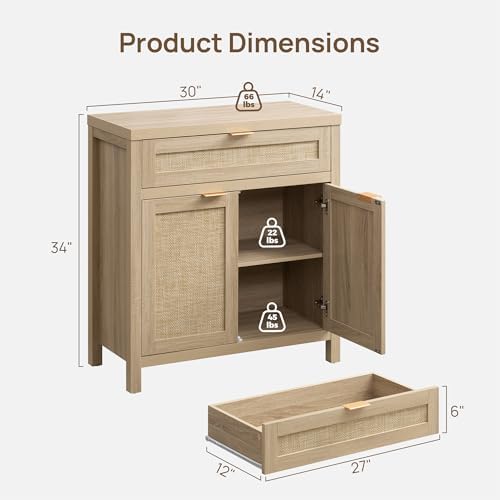 SICOTAS Sideboard Buffet Storage Cabinet Set of 2, Rattan Credenza Buffet