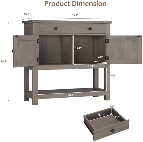 HOSTACK Farmhouse Console Table with Storage, 35"W Entryway Table, Ash Gray