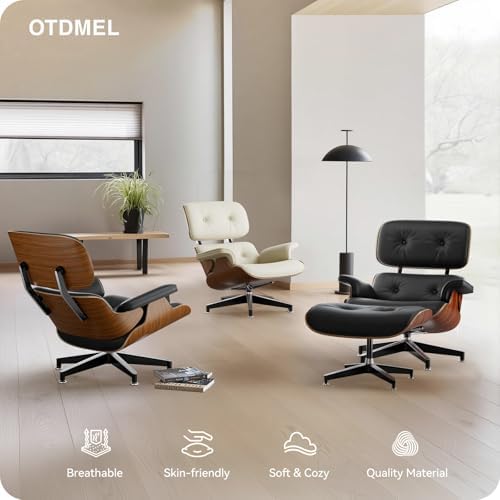 Mid Century Modern Top Grain Leather Chaise Lounge Chair & Ottoman | Mode...
