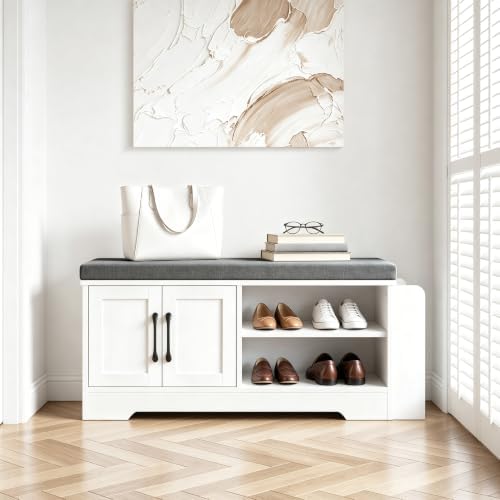 Farmhouse Shoe Storage Bench with 3-in-1 Entryway Storage & Padded Seat |...