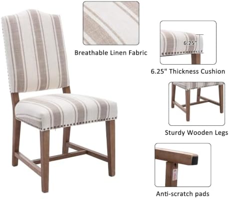 Shunzhi Farmhouse Upholstered Dining Chairs Set of 2 Parson Chairs Mid Centur...