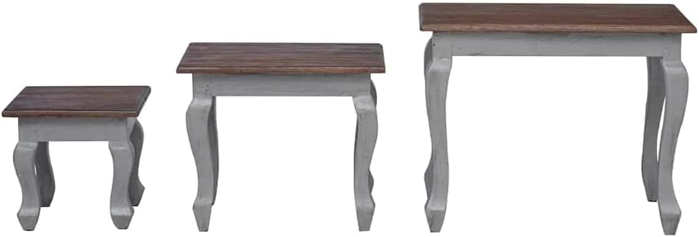 Nesting Table Set 3 Pieces Solid Mahogany Wood | Antique Style, Handmade, Vin...